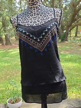 Apt. 9 Black Camisole with Blue and Light Teal Embroidery